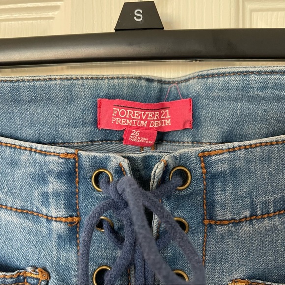 Vintage Y2K Forever 21 Lace Up Low Rise Wide Leg Premium Denim Jeans Size 26 - Picture 3 of 8